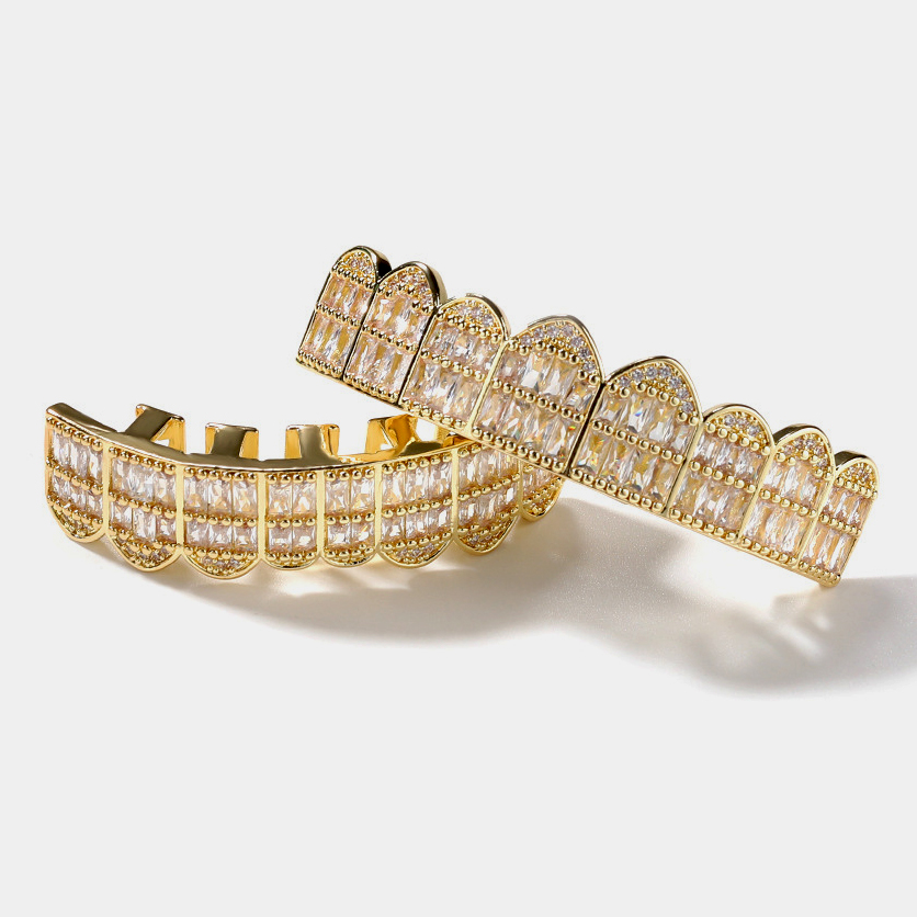 Cap Rapper Jewelry for Cosplay Party Halloween Real Gold Punk Hiphop Dental Mouth Grillz Bling Cubic Zircon Rock Vampire Teeth Fang Grills Braces Toot