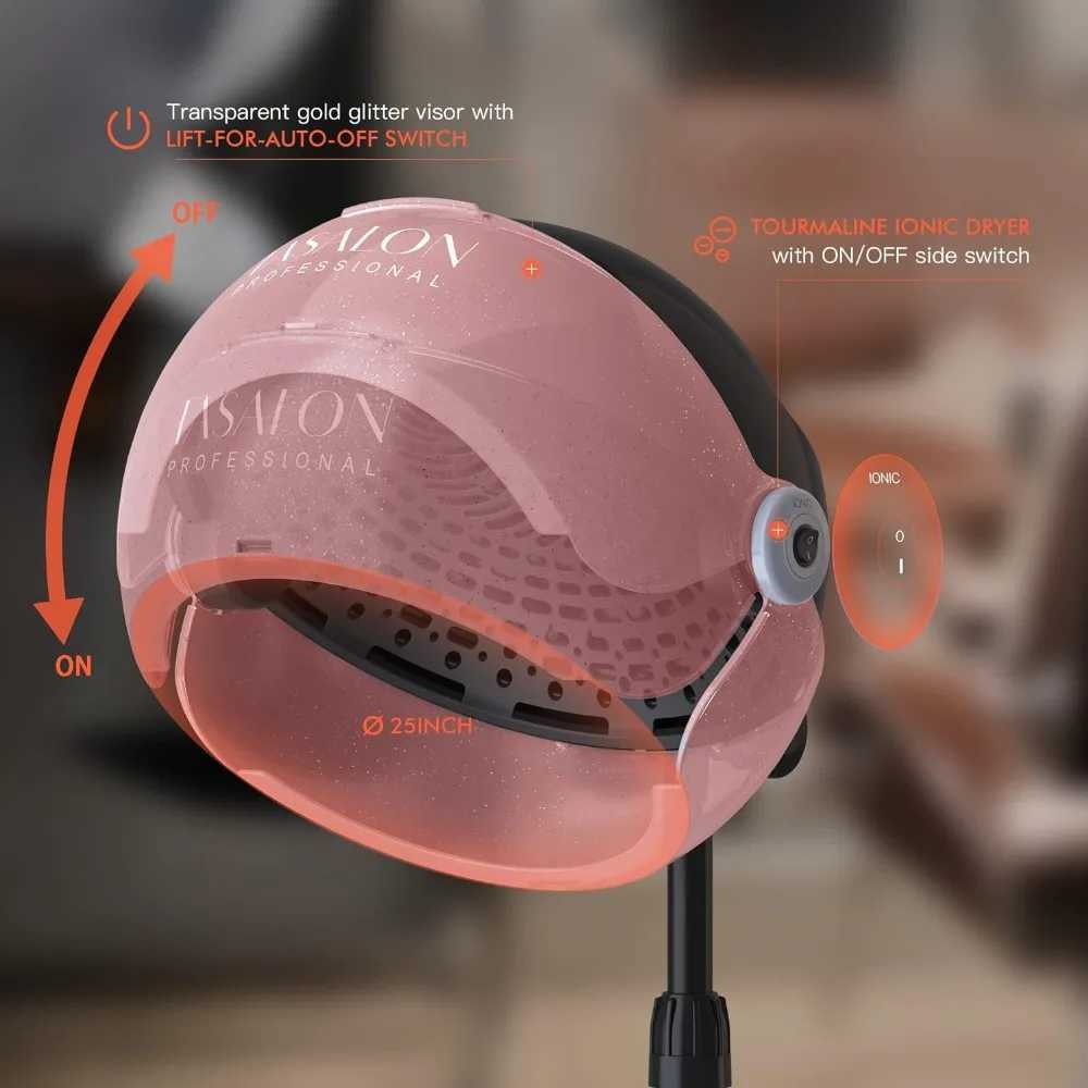 Curling Irons Ionic Hooded Hair Dryer 1875W Professional Adjustable Standing Bonnet with 3 Temperature Settings Sit Under Hair DryerL4619