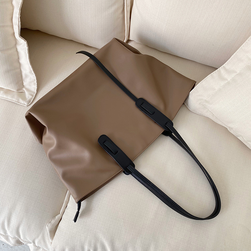 New Korean version PU leather waterproof soft surface bag minimalist tote bag casual large capacity single shoulder bag women's trend