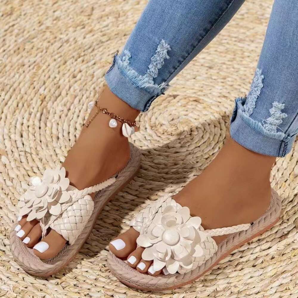 S Shoes Women New Summer Floral Soft Sole Large Size Women Beach Sandals One Line Outdoor Slipper Ddmysaturn