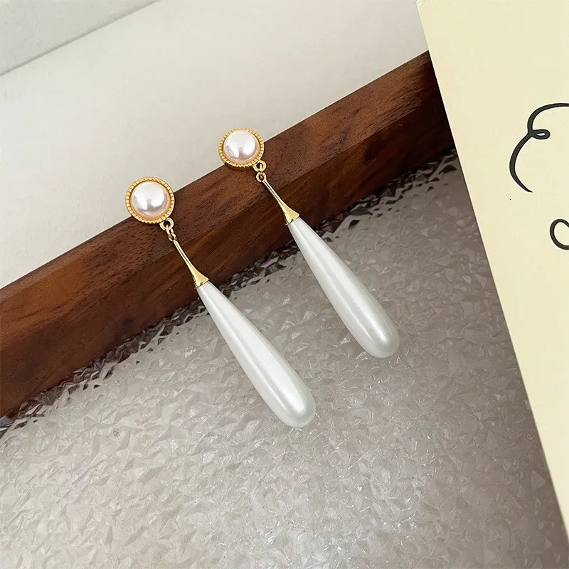 Water Drop Long Pearl Earrings Tassel High-Grade Simple Temperament 925 Silver Needle 240620