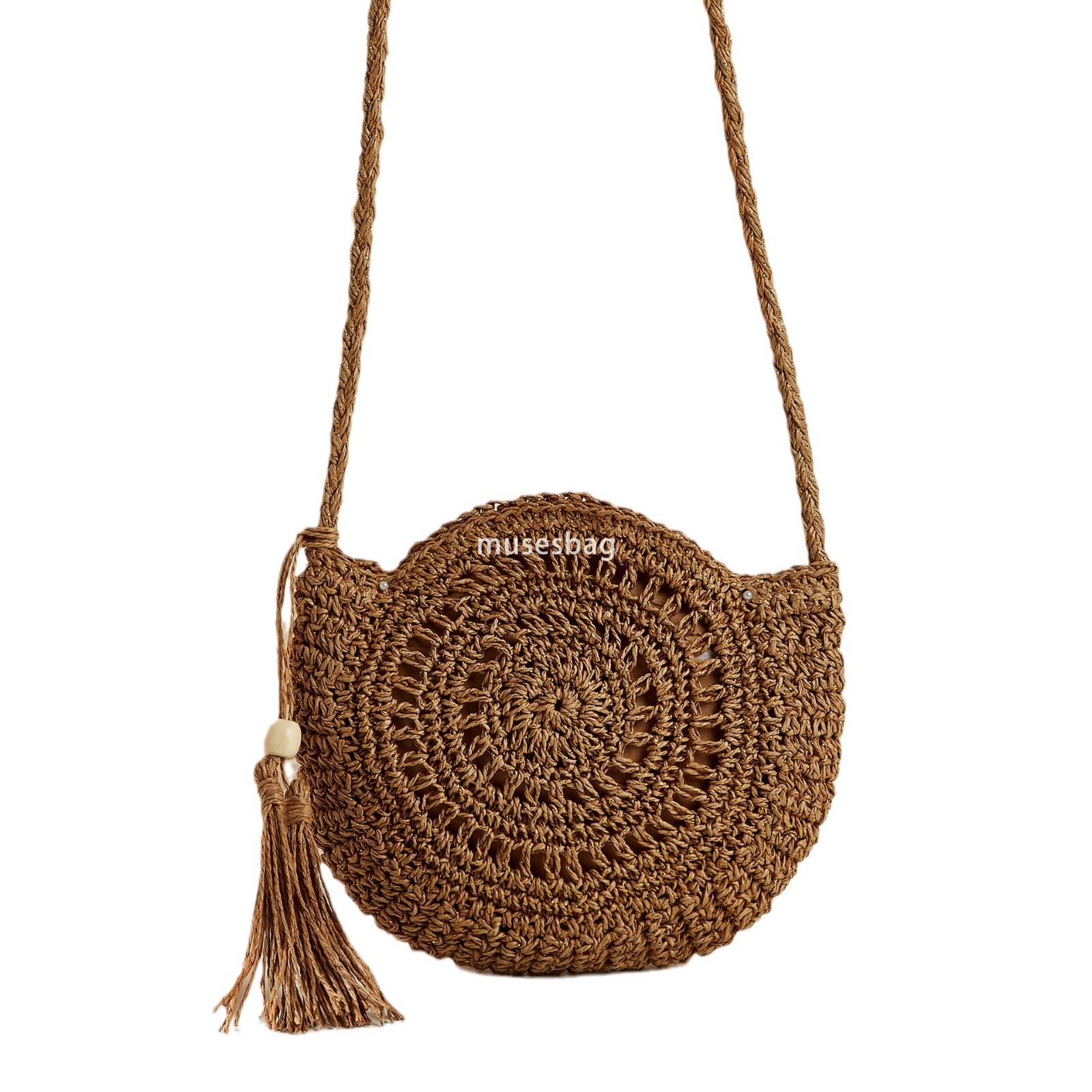 High quality women's designer multifunctional woven artistic forest style grass woven hollow handmade bag with long shoulder strap diagonal cross