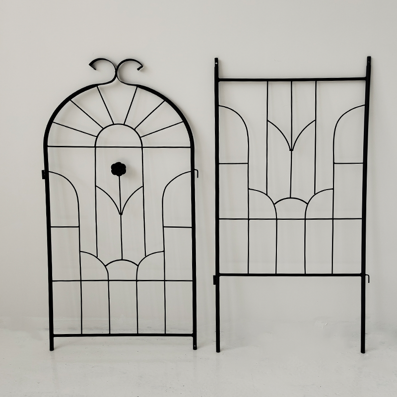 Metal plant lattice frame for potted plant support, used for climbing rose vines