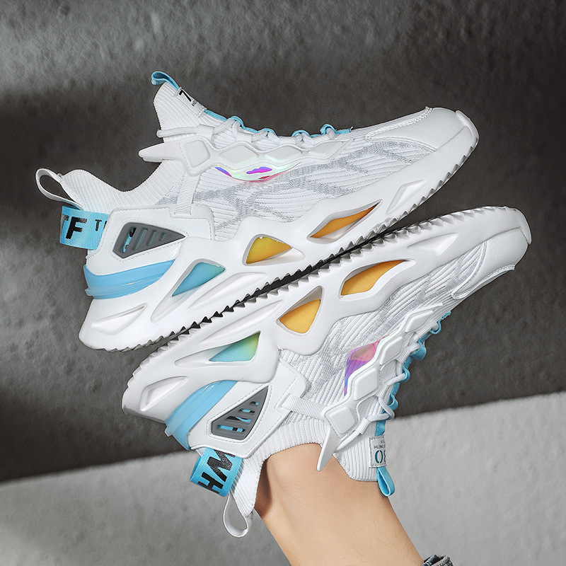 Blade Men's Breathable Running Sneakers - New Hot Trend White Athleisure Style Tie Up Shoes -