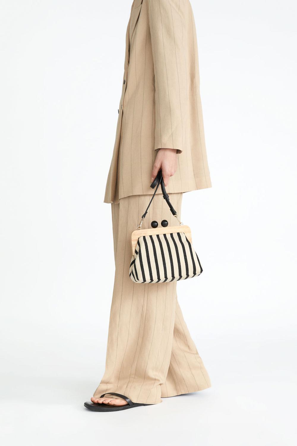 Vintage Striped Wooden Clip Bags shell bag luxury shoulder bags women messenger crossbody bag women canvas handbags