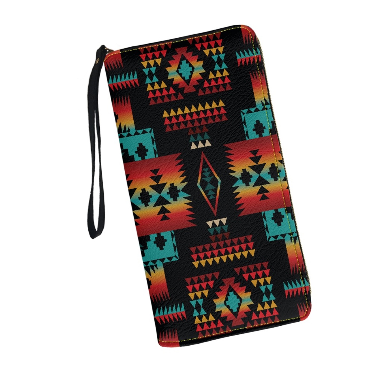 DHwanglijia Tribal Aztec Print Leather Wallet for Women Casual Wrist strap Women's Purse Zipper designer bag Credit Card Holder Female carteras d