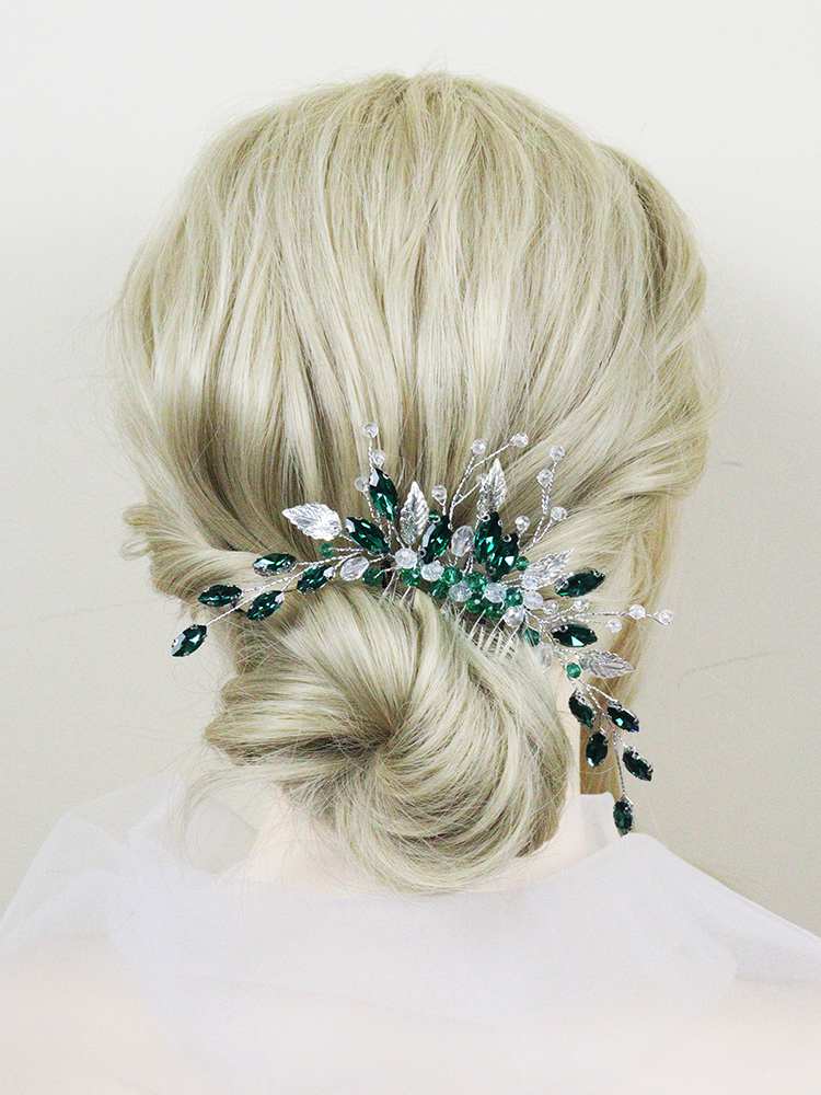 Green Rhinestone Bridal Hair Comb Crystal Wedding Head Jewelry Bride Hair Accessories for Women and Girls Bridesmaid Decor Gifts