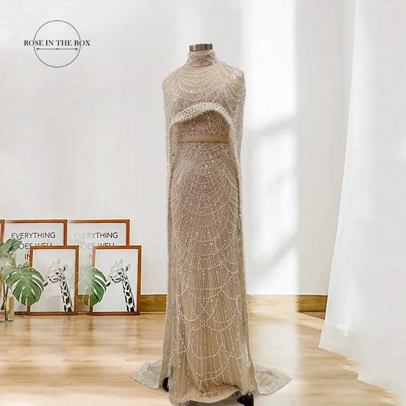 Party Dresses Dubai Arabic Designer Luxury Nude Mermaid Beaded Evening Long Cape Formal Gowns For Women Wedding 2024