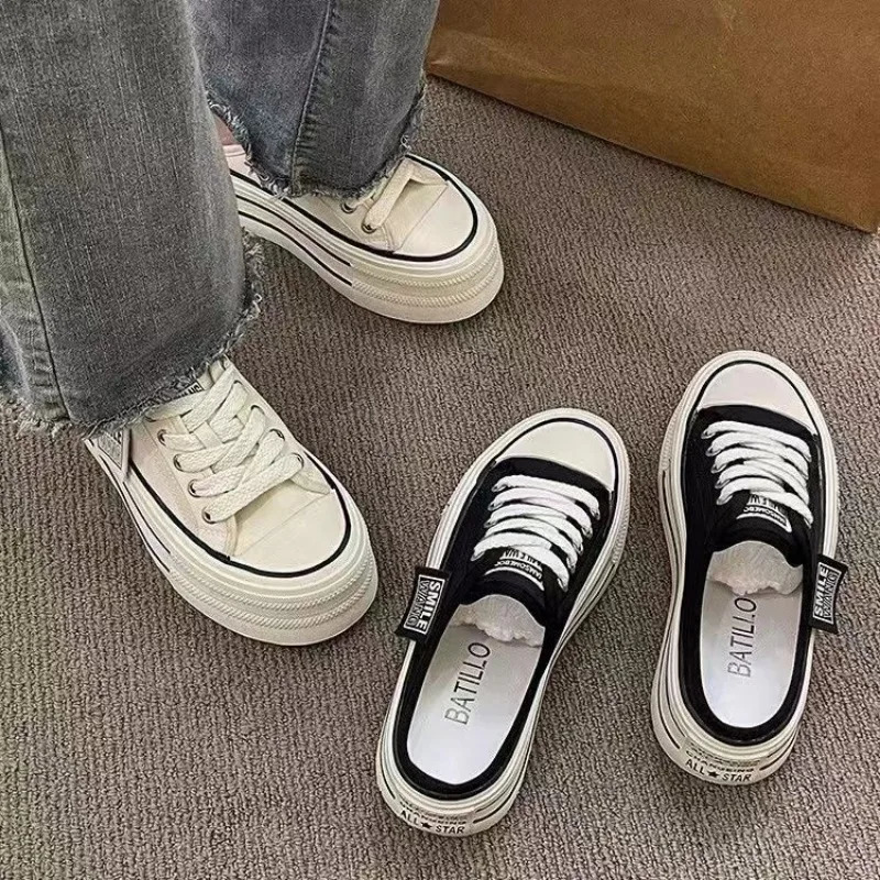 Casual Round Toe Cross Strap Canvas Womens Slippers Summer Fashion Increased Breathable Comfortable Sports Shoes NO K02-XX 240620