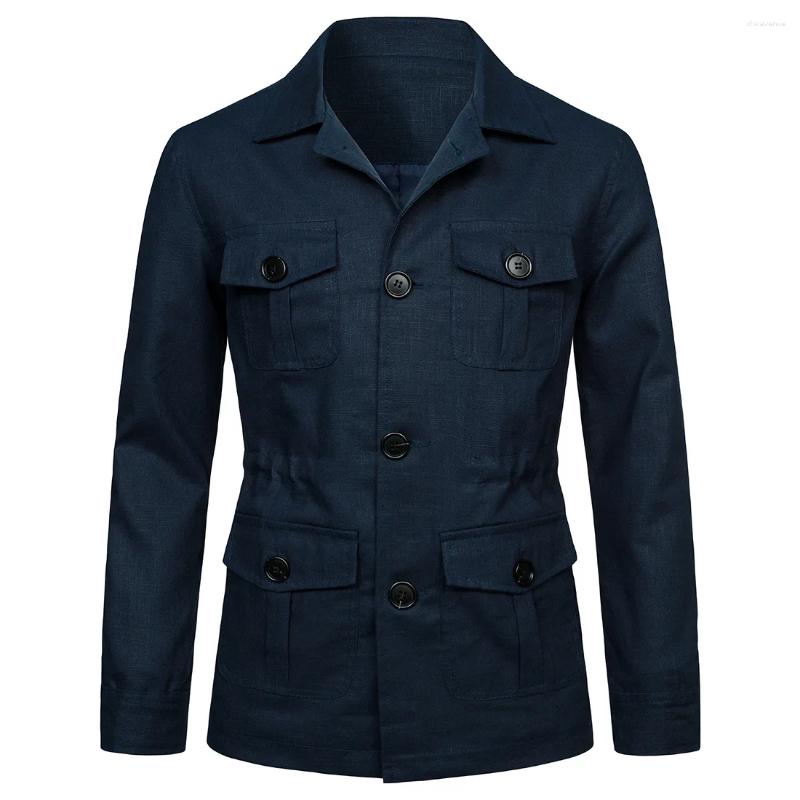 Men's Jackets Mens Coats Safari Jacket Linen British Retro Gentry Suit Pockets Outerwear Fashion Solid Color Male Tops Ropa Hombre