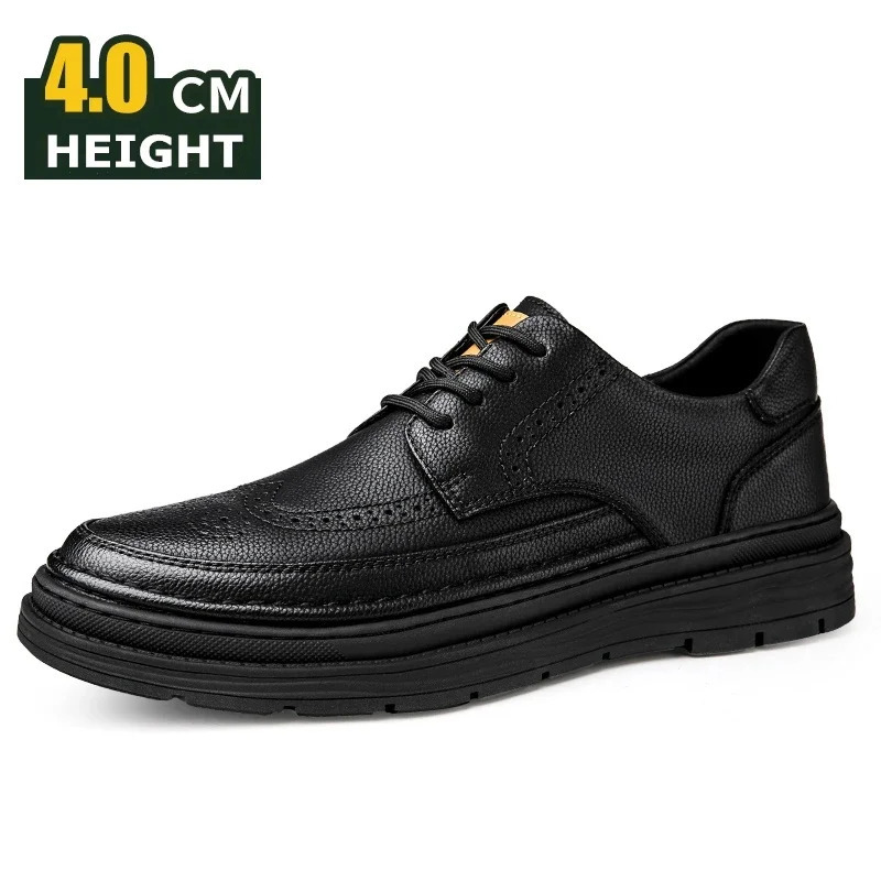 Men elevator leather shoes business dress shoes all-match comfortable increase 4cm casual shoes platform height increasing shoes 240621