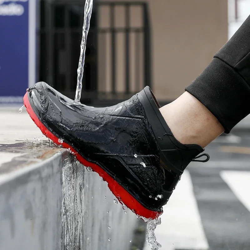 Mens Short Barrel Rain Boots Four Seasons Durable Waterproof Anti Slip Rubber Shoes Outdoor Fishing Rain Shoes 240621
