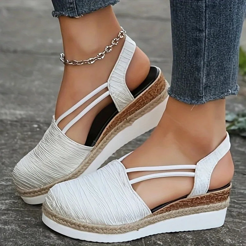 Womens Wedges Sandals Platform Shoes Outdoor Closed Toe Casual Flat Sandals for Women Retro Light Womens Wedges Walking Shoes 240621