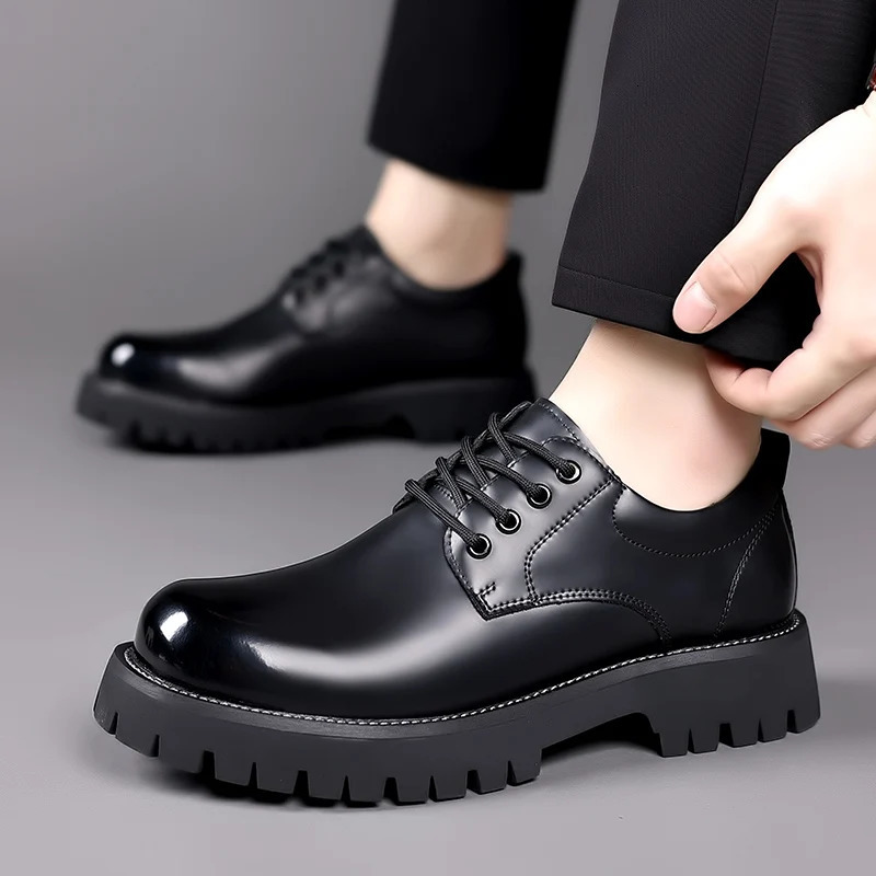 Spring Outdoor Mens Leather Shoes Platform Oxfords Male Derby Shoes Casual Sneakers Mens Lace Up Thick Soled Formal Dress Shoes 240621
