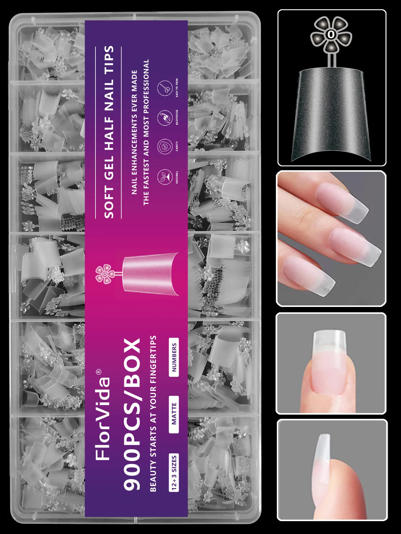 600960pcs Full Cover Half Matte Acrylic Fake Nail Soft Gel Tips Clear Medium Long Square Short Almond Coffin Stiletto Press On 240620