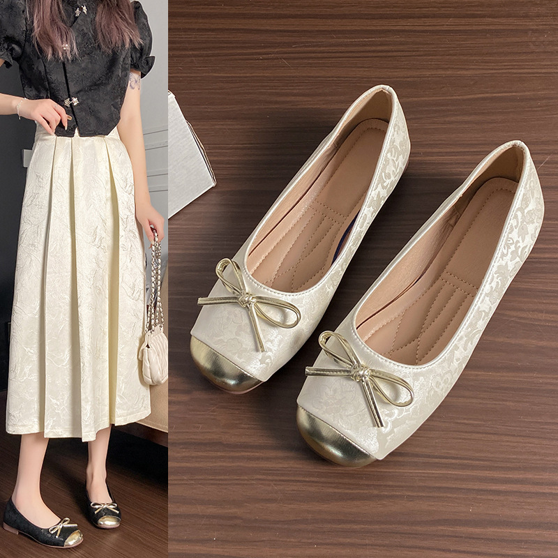Square head flat flat fashion shoes 2024 new summer all-match sweet bow comfortable Mary Jane women's shoes