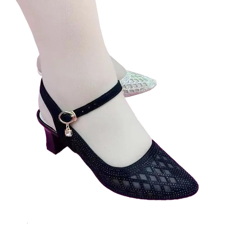 Fashion Women's Sandals Rhinestone Sandals with Low-heeled Mesh Buckle with FashionableWomen's Shoes Hollow Breathable Shoes 240620