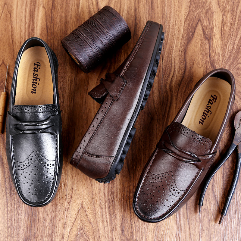 Breathable Luxury Brogue Moccasins Men Loafers Shoes Male Flats Leather Casual Boat Walking Driver Footwear Chaussures Hommes