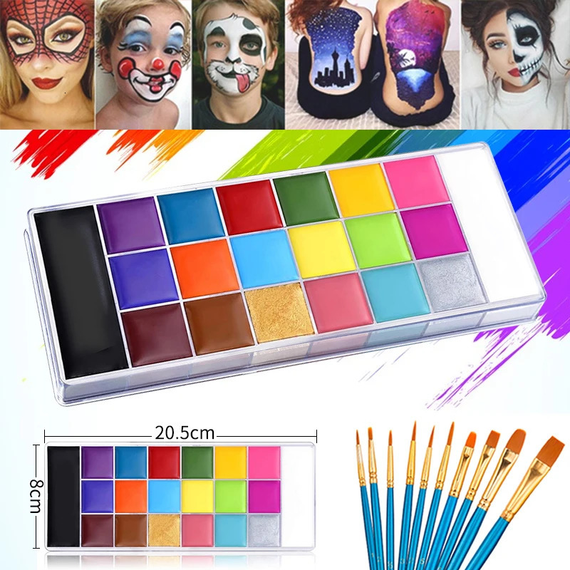 Paint Body Makeup Halloween Face Body Art 12/20 Colors Painting Kit with Brushes Safe Ingredient Available for Kid and Adult 240625