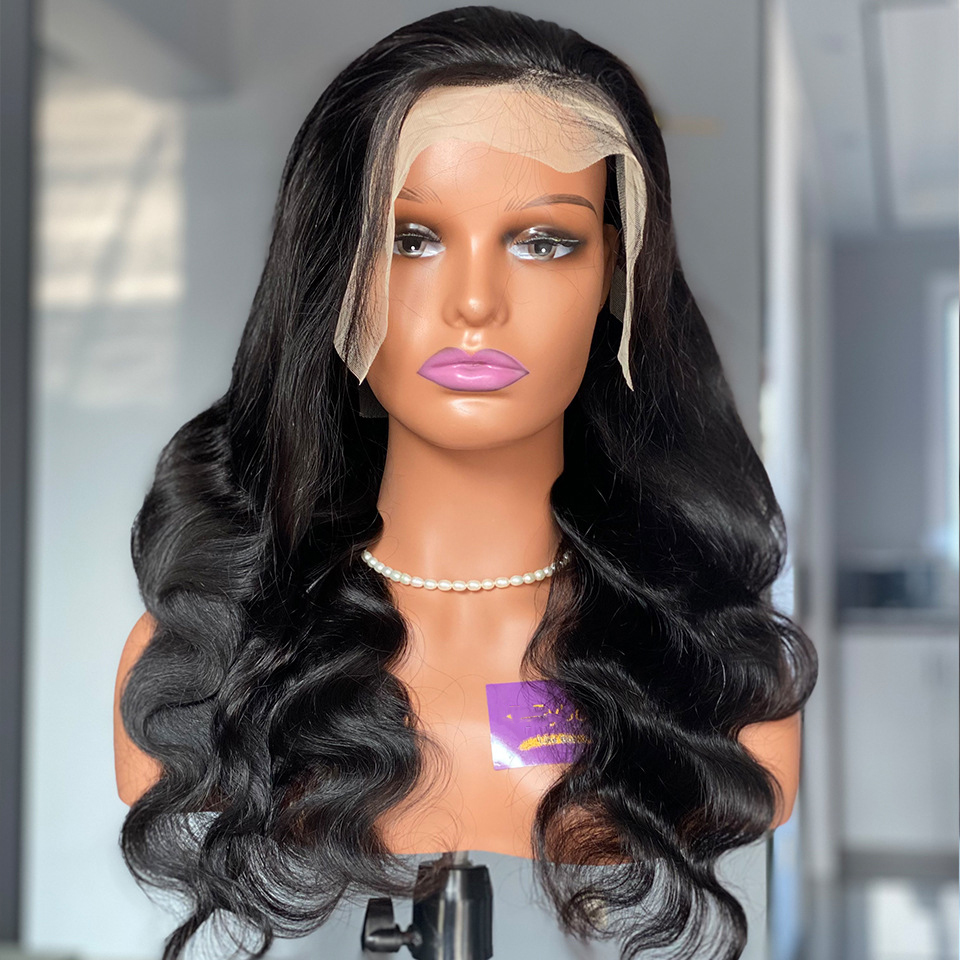 180% Density Body Wave Lace Front Wigs Human Hair 13x4 Top Swiss Lace Bleached Knot Natural Black Women Curly Wigs Smooth and Glossy Long Hair Wig
