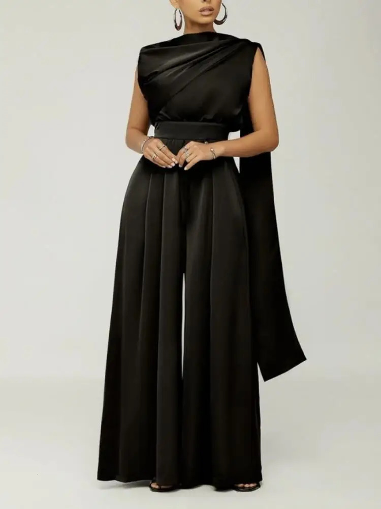 Bohohipei Female Stylish Shawl Collar Party Evening Jumpsuits Women Summer Sleeveless Casual Elegant Office Jump Suits 240618