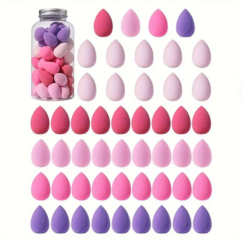 50PCS Mini Water Drop Makeup Sponge Multifunctional Beauty Egg Makeup Sponge 1pc Storage Bucket 240620