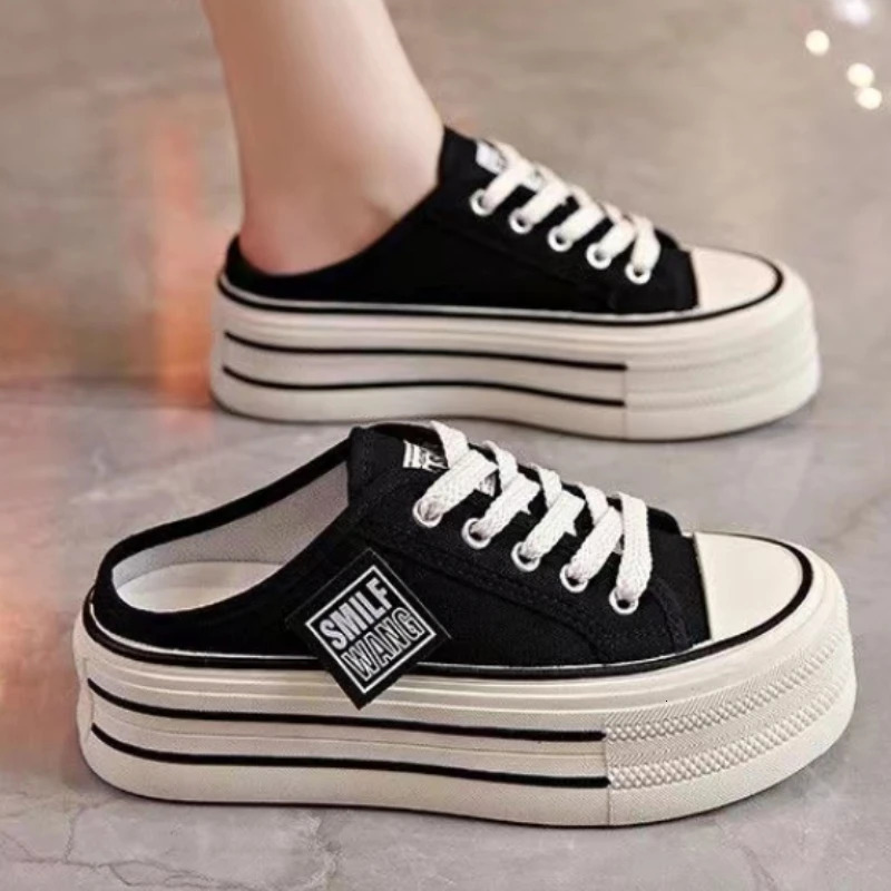 Casual Round Toe Cross Strap Canvas Womens Slippers Summer Fashion Increased Breathable Comfortable Sports Shoes NO K02-XX 240620