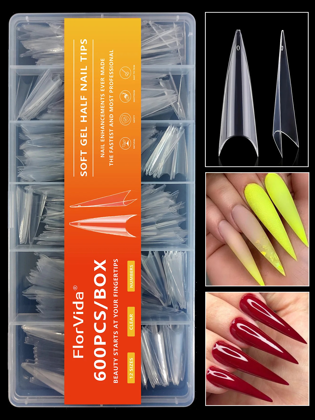 600960pcs Full Cover Half Matte Acrylic Fake Nail Soft Gel Tips Clear Medium Long Square Short Almond Coffin Stiletto Press On 240620