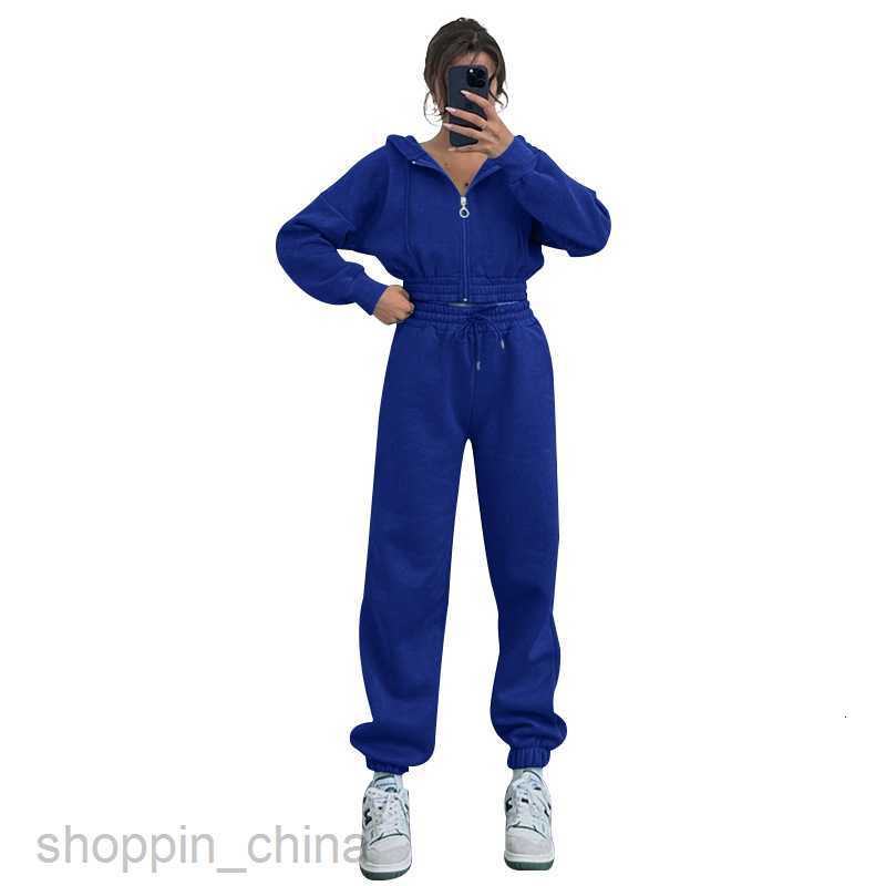 Women Tracksuits Fashionable solid color sports jogging suit Autumn/Winter New Hooded Zipper Waist Sweater Women's Fashion Casual Sports Set Sets