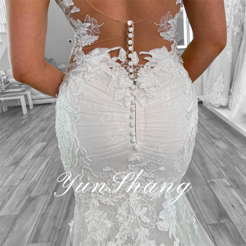 Yunshang Wedding Dress Women 2024 Mermaid Open Back V-Neck Lace Spaghetti Strap Bridal Gown Sweep Train Vestidos De Novia