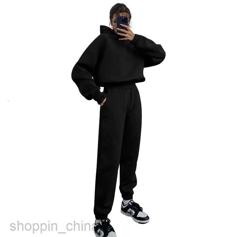 Women's Tracksuits Fashion solid color sports jogging suit Autumn/Winter New Solid Color Hooded Long sleeved Sweater Women Casual Pants Set Sets