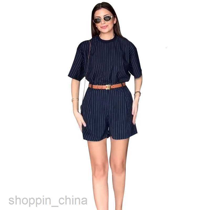 Women's Tracksuits Fashionable solid color sports jogging suit Summer New Stripe Round Neck Pullover Women Two piece Fashion Casual Shorts Sets