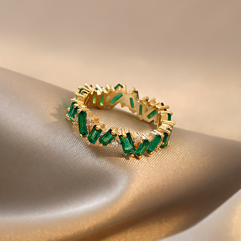 French Vintage Jewelry Wedding Rings Sterg Sier Gold Fill Princess Cut Emerald CZ Dia Irregular Party Women Engagement Band Ring Gift