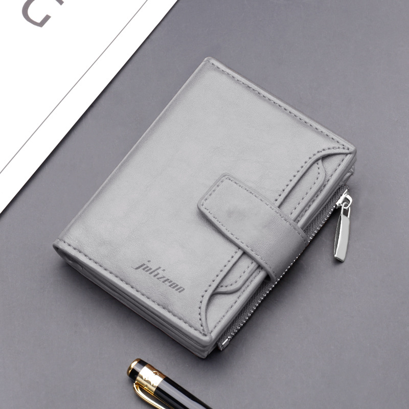 Zipper Wallet Men's Short Multi-card Buckle Wallet Multifunctional Leather Grey Purse Wholesale Money Bag Luxury Wallet