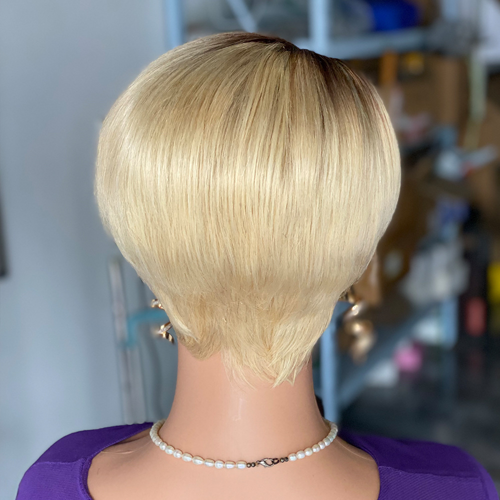 150% Density Pixie Cut T4/613 Lace Human Hair wig European and American Real Person Wig C Shaped Lace Hair Cover Women Short Hair Wigs