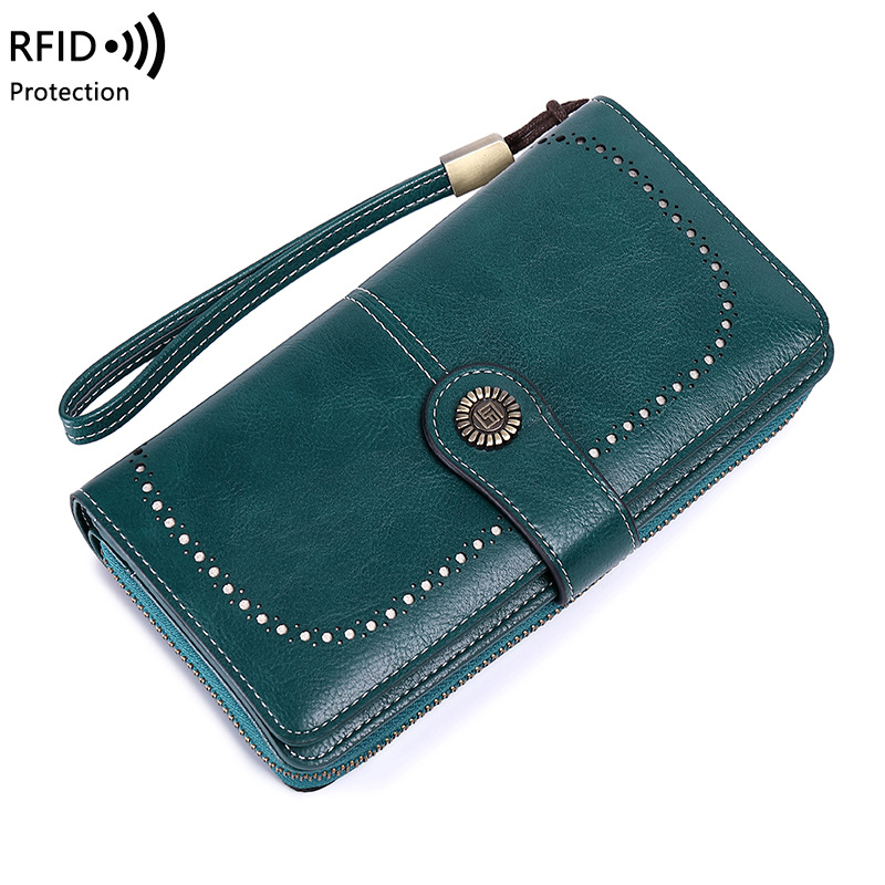 Free Shipping Women Wallet RFID Anti-theft Leather Wallets For Woman Long Zipper Large Ladies Clutch Bag Purse Card Holder