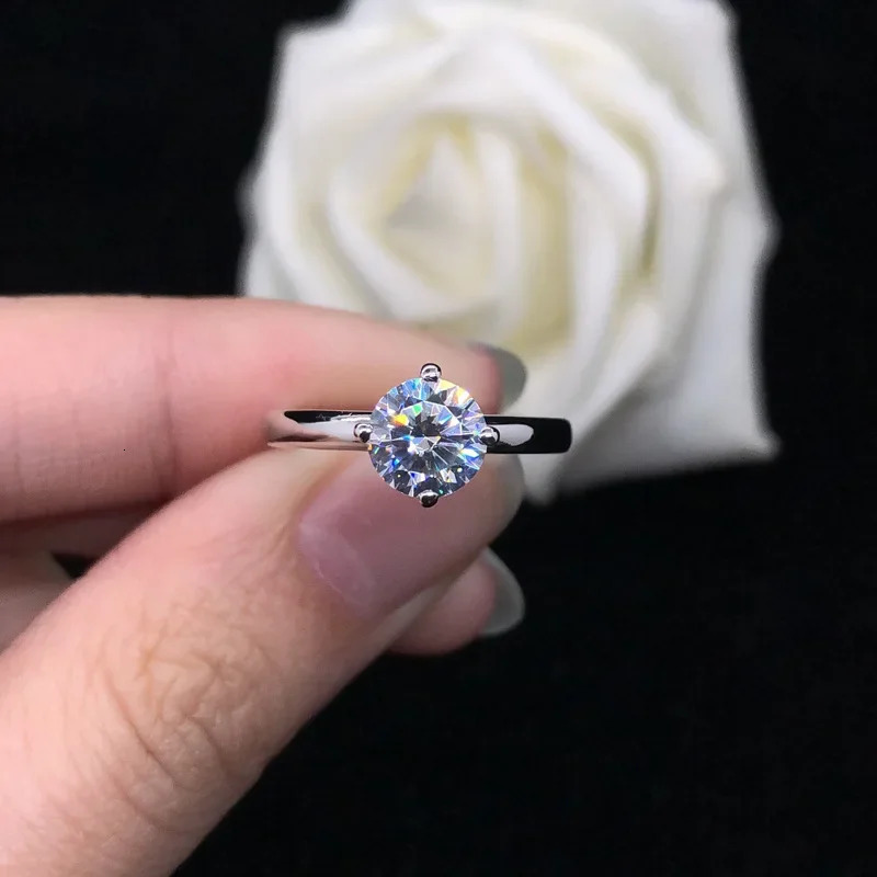 Solid 14K White Gold AU585 Womens Ring Four Claw Diamond Simple Proposal 240521