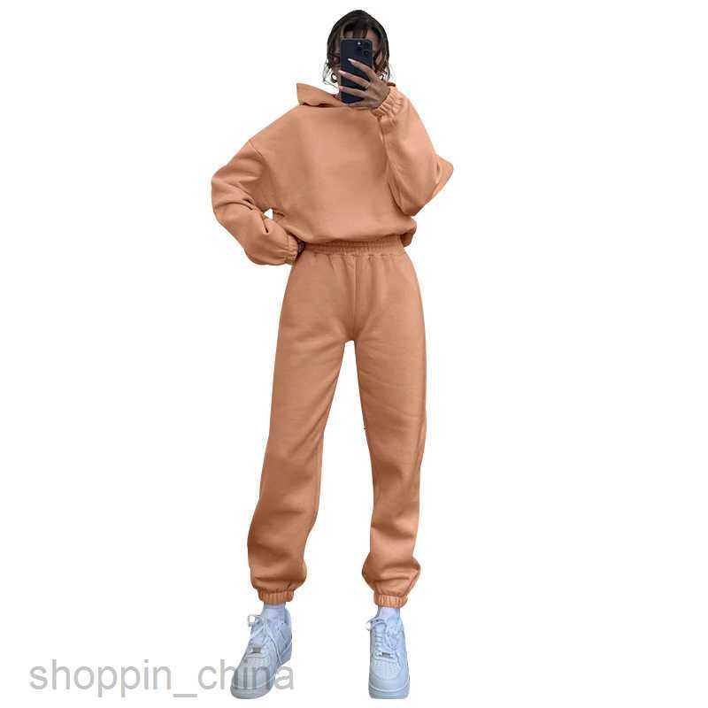 Women's Tracksuits Fashion solid color sports jogging suit Autumn/Winter New Solid Color Hooded Long sleeved Sweater Women Casual Pants Set Sets