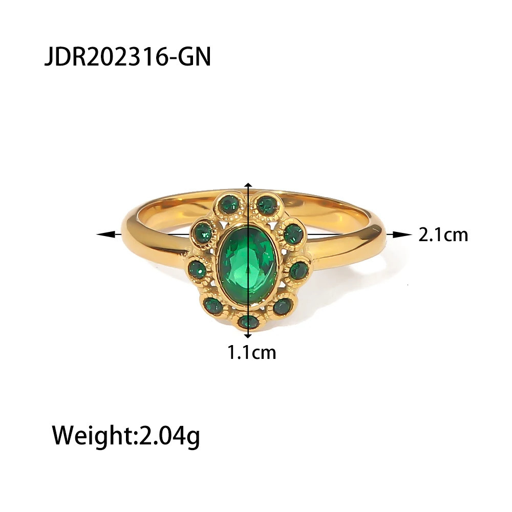 Uworld Trendy 18K PVD Gold Plated Stainless Stee Vintage Halo Emerald Fashion Ring For Women Tarnish Free 240530