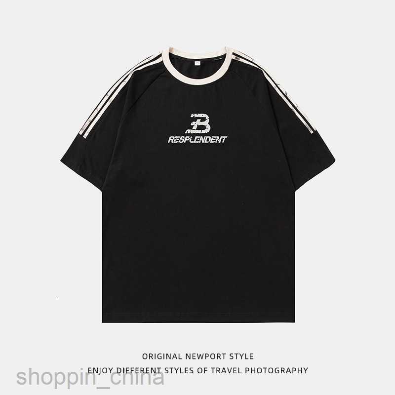 Men T Shirts sleeves with three stripes design short sleeved T-shirt for man women summer new high street letter print loose fitting T-shirt tees tops