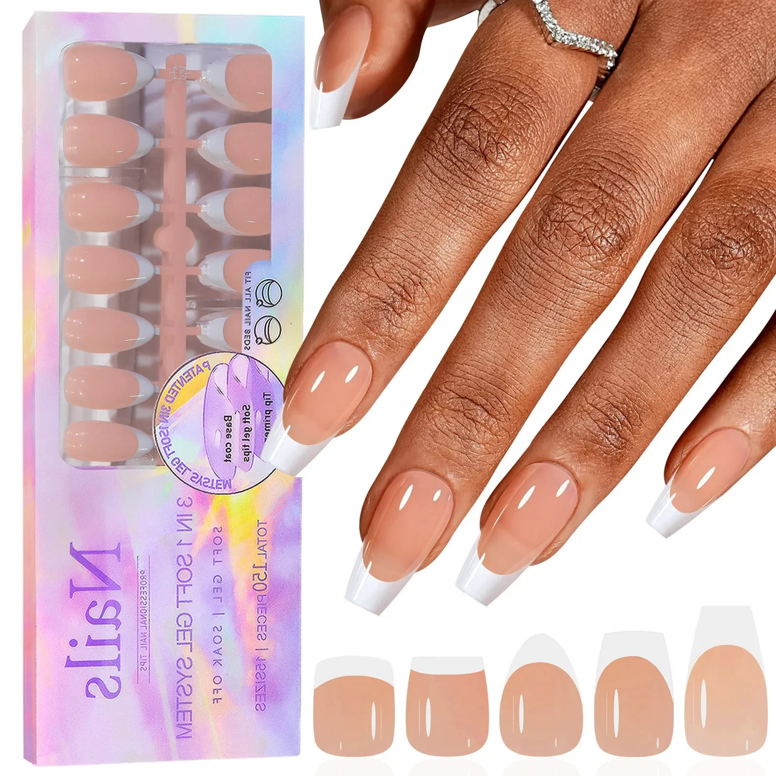 150pcsboxed False Nails Press On Nail Long Short Almond Nail Detachable French Style Wearing Manicure Fake Nail Patch 240620