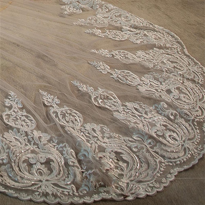 New Arrival Bridal Veil 500cm Length 200cm Width Wedding Veil Appliques One-Layer Wedding Veils With Comb High Quality Cathedral Veil Custom Made