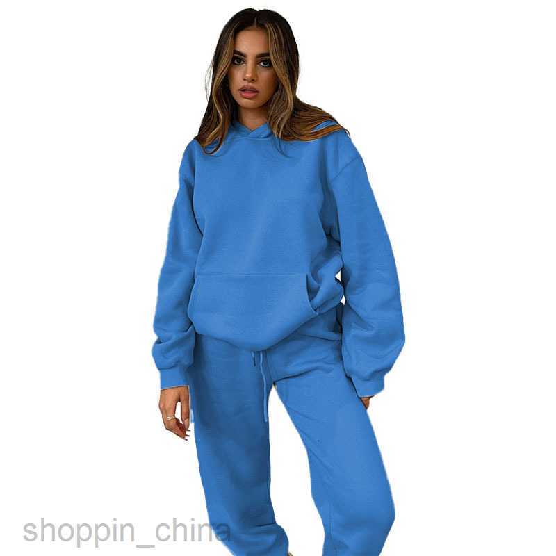 Women's Tracksuits Fashion solid color sports jogging suit Solid Color Hooded Pullover Long sleeved Sweetheart Cotton Feet Closing Long Pants Set