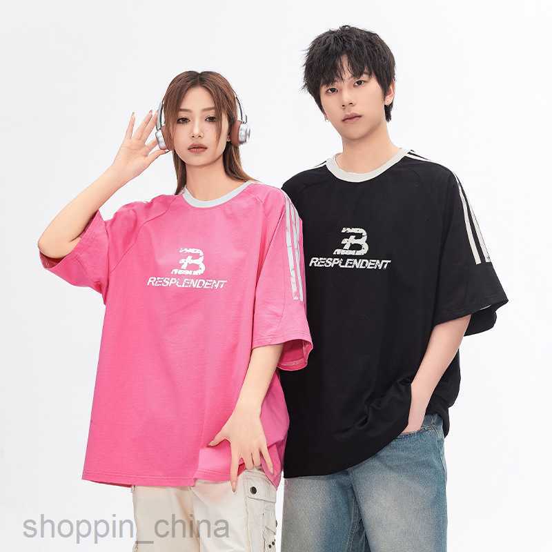 Men T Shirts sleeves with three stripes design short sleeved T-shirt for man women summer new high street letter print loose fitting T-shirt tees tops