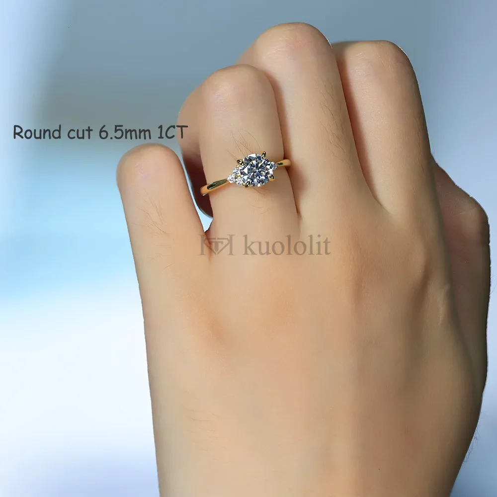 Kuololit 1CT2CT Rings for Women Solid 14K 10K Sliver925 White Gold Anniversary Wedding Engagement Classic Jewelry 240521
