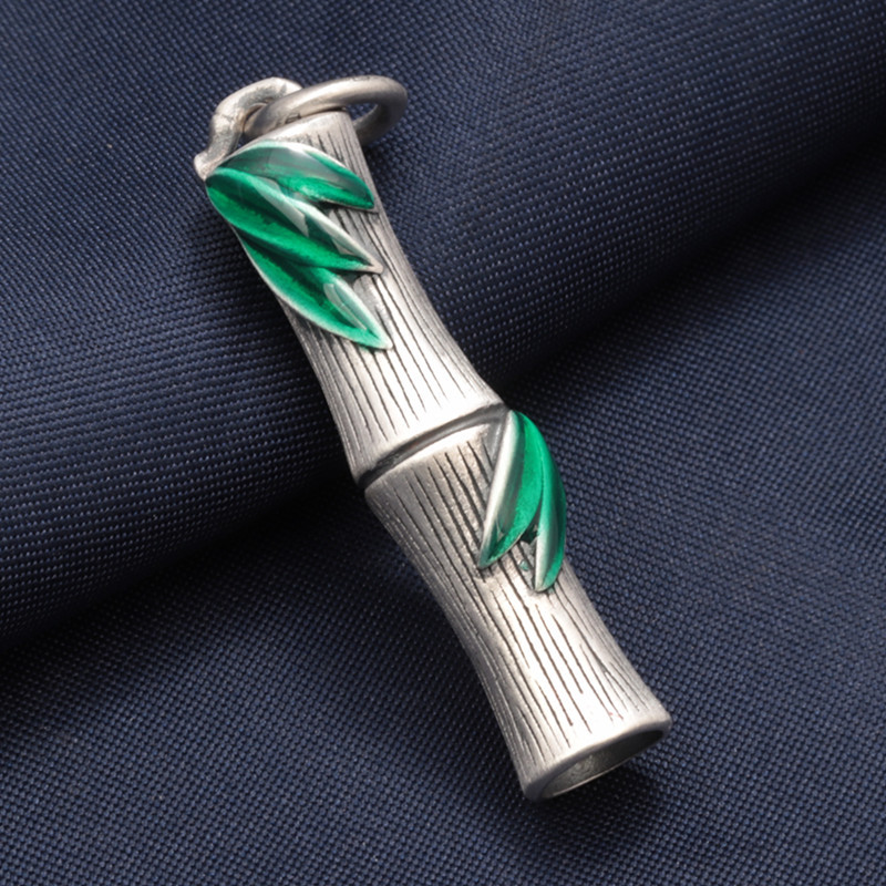 Ethnic 999 Silver Bamboo Branch Leaf Whistle Pendant Jewelry Retro Pure Silver Long Pendant for Men and Women DZ022