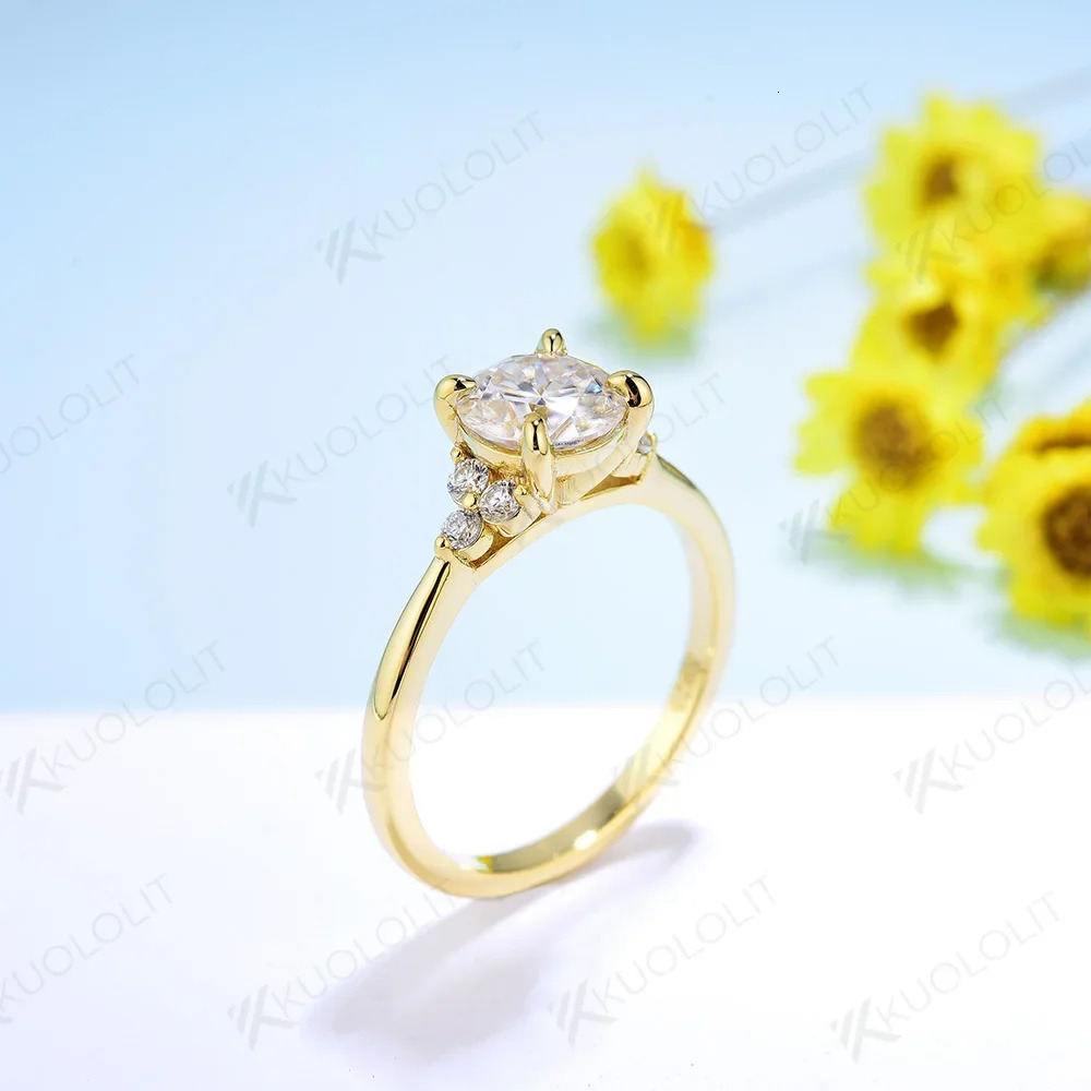 Kuololit 1CT2CT Rings for Women Solid 14K 10K Sliver925 White Gold Anniversary Wedding Engagement Classic Jewelry 240521