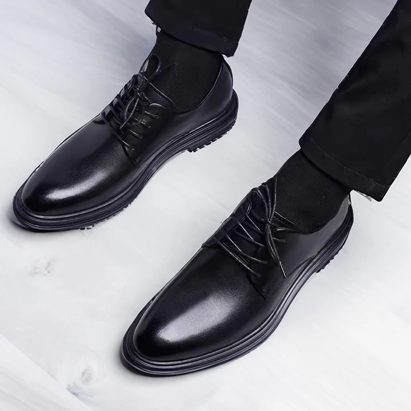 Wedding Soft Sole British Soft Leather Business Dress Leather Shoes For Men Summer Breathable Genuine Leather Wedding Groom 240621