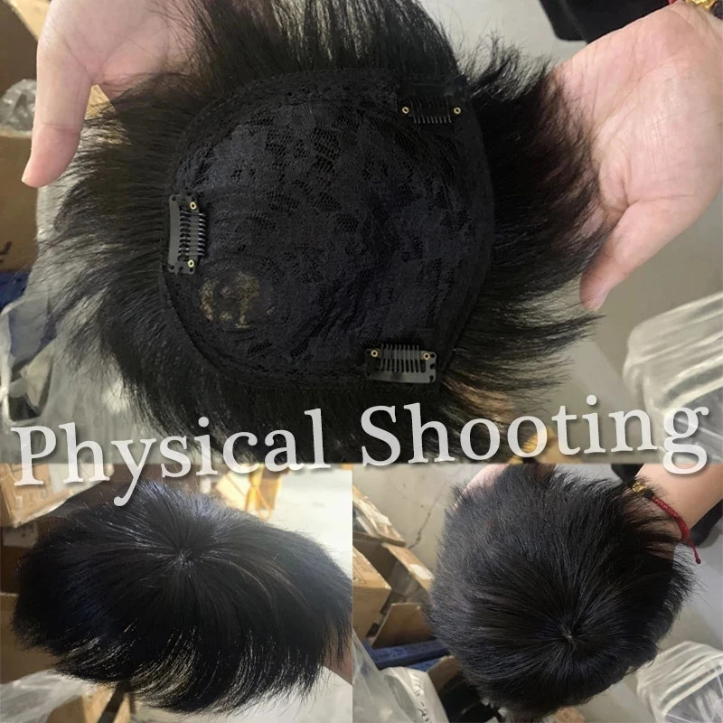 Mens Natural Black Short Wigs Straight Wig Hair Clip-on Toupee Hair Men The Top of The Head Wigs Replacement Wigs 240621
