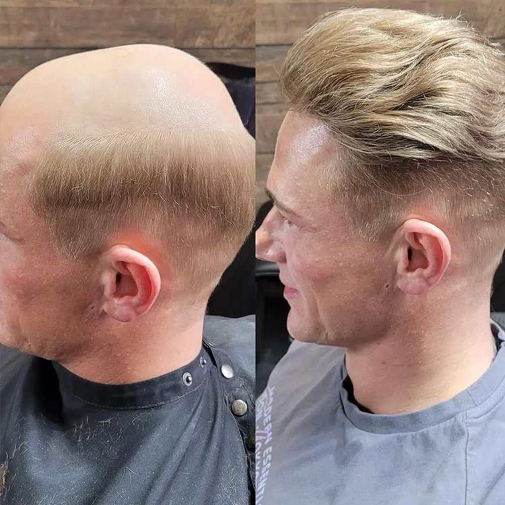 Mens Hairpieces Toupee for Men Blonde Human Hair Mens Wigs Real Hair Replacement System Human Hair, Thin Skin 0.03mm V-looped